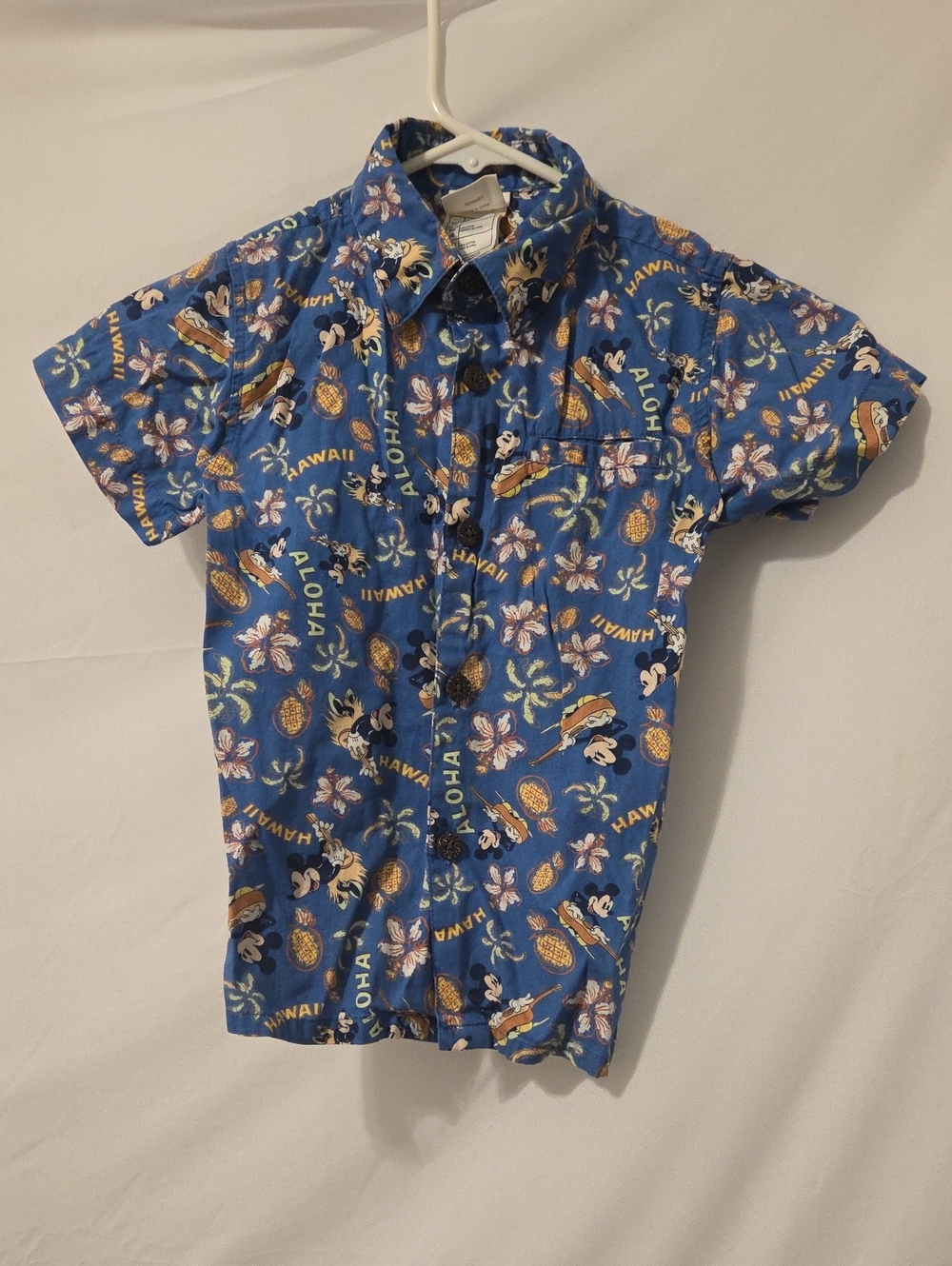 Disney Blue Hawaiian Aloha Button-Up Shirt with Tropical Print